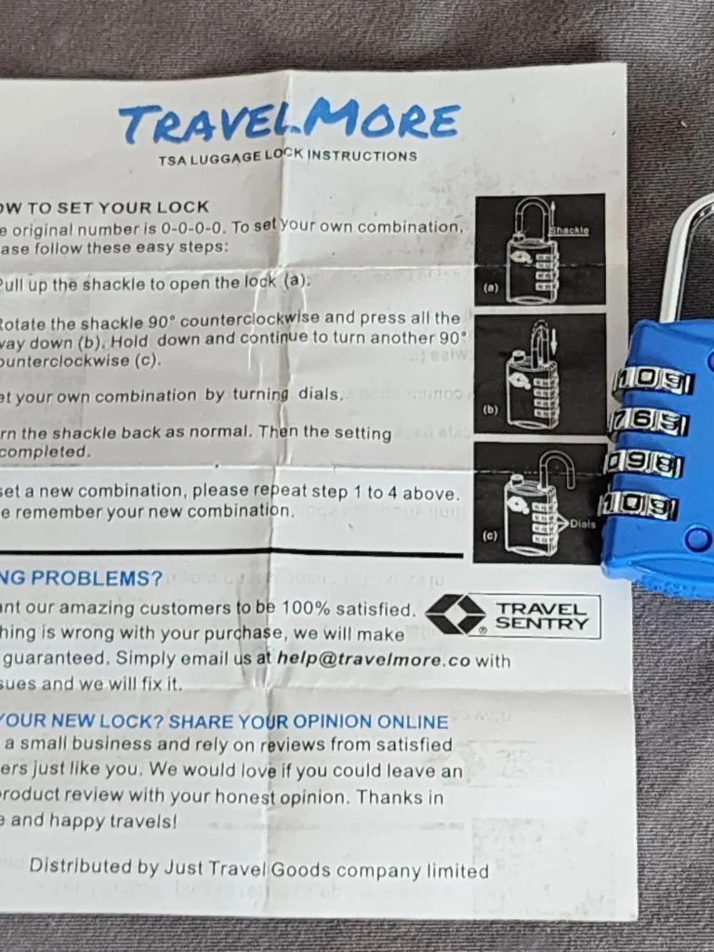 TravelMore Electric Blue Steel Shackle Zinc Alloy Body TSA Luggage Travel Lock